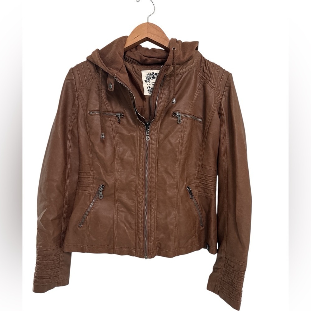 Made by Johnny Women's Removable Hoodie Faux Leather Jacket - Picture 11 of 11